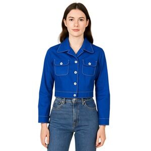 WHITE STAG x VINTAGE 70's peter pan collar crop bomber‎ jacket cobalt blue